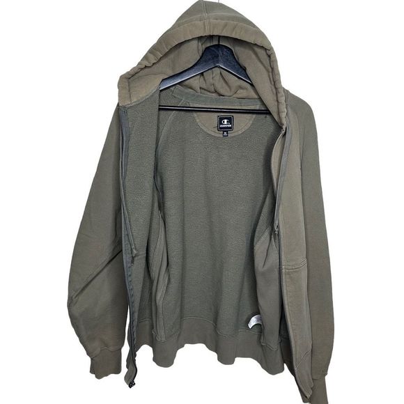 Vintage Champion Zip Up Sun Faded Hoodie Olive Green Medium - Picture 3 of 5